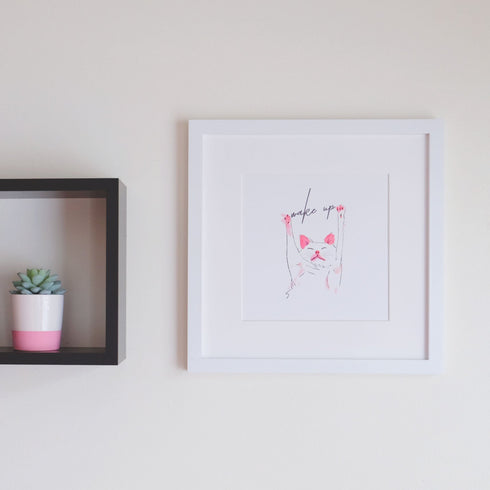 "WAKE UP" SLEEPING CAT ARCHIVAL ART PRINT